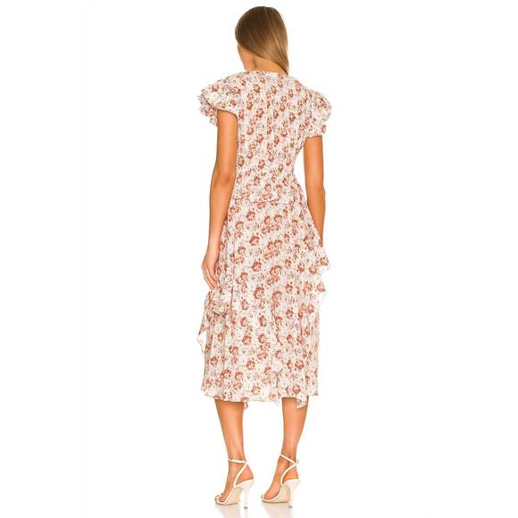 NEW ULLA JOHNSON avia floral v-neck ruffle detail midi dress in red - Picture 3 of 3